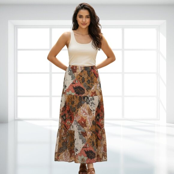 Johnny Was Dresses & Skirts - Johnny Was Jade Stephanie XL Tiered Boho Maxi Skirt Patchwork L79921 Silk Blend
